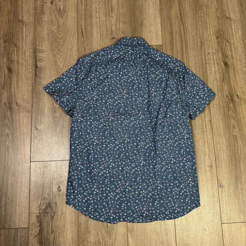 J.Crew Short Sleeve Printed Flex Wash Casual Shirt Men L Blue Floral Button Up